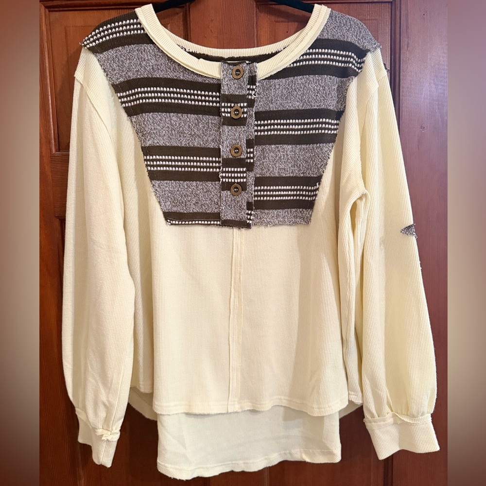 POL Cream and Brown patchwork sweater